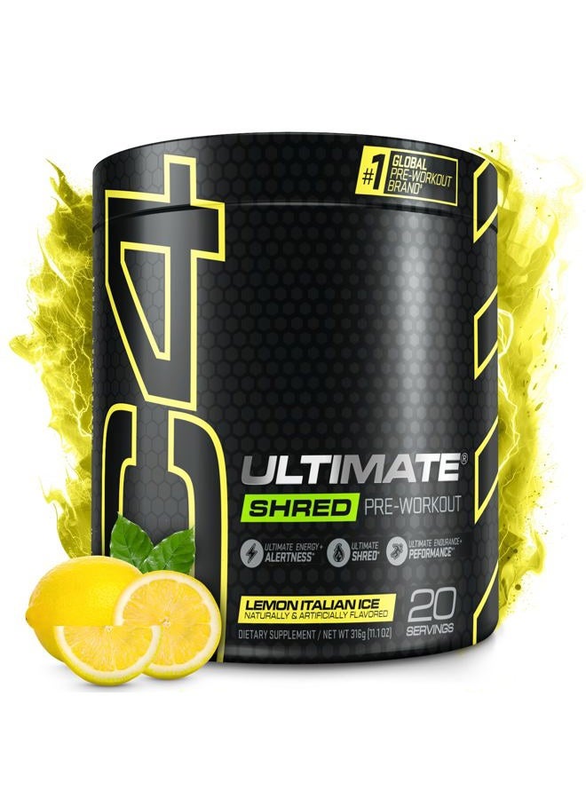 C4 Cellucor C4 Ultimate Shred Pre Workout Powder, Fat Burner for Men & Women, Metabolism Supplement with Ginger Root Extract, Lemon Italian Ice, 20 Servings (Pack of 1) - Image 1